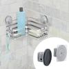 L Shape Shower Storage Basket Adhesive Suction Mount Rust Resistant Metal Corner Organizer with Hooks Bathroom Essentials