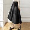 Tailored Drape Midi Skirt for Women - Spring/Summer Solid Color Wrap Style with Floating Sash
