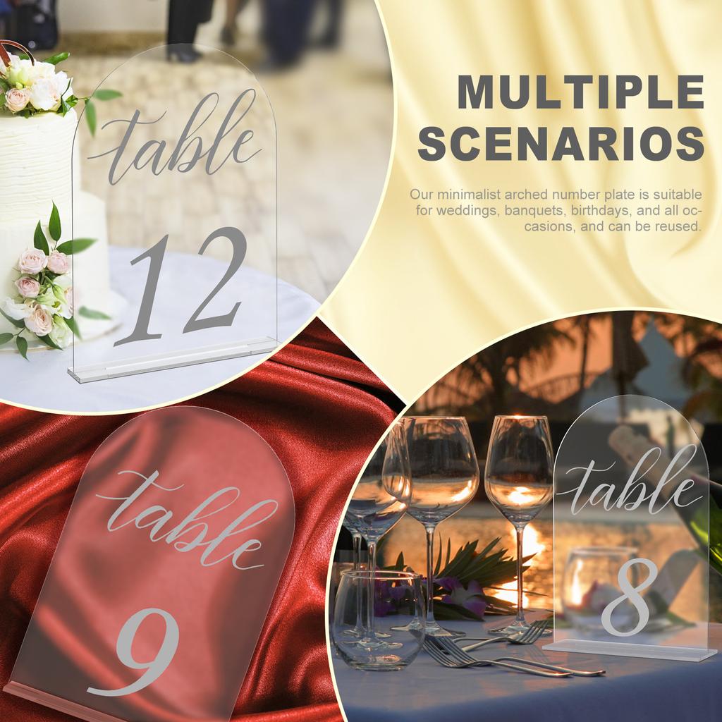 15 Pack Frosted Arched Table Numbers 1-15 with Stands Transparent Acrylic Table Signs for Wedding Reception Table Centerpiece