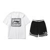 Letter Logo Printed Round Neck Loose Short Sleeve Mid Waist Tied Shorts Casual Sports Suit Unisex Suit AHSUA15-1+YAPV001-1