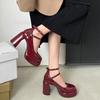 French White Small Waterproof Table Thick Heel High Heels Women's New 2025 Autumn and Winter Retro Thick-soled Mary Jane Shoes