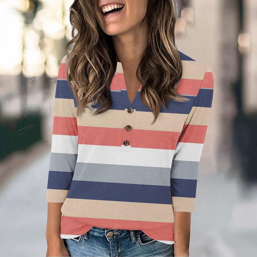 Женская мода повседневный свободный топ с рукавом 3/4 и круглым вырезом