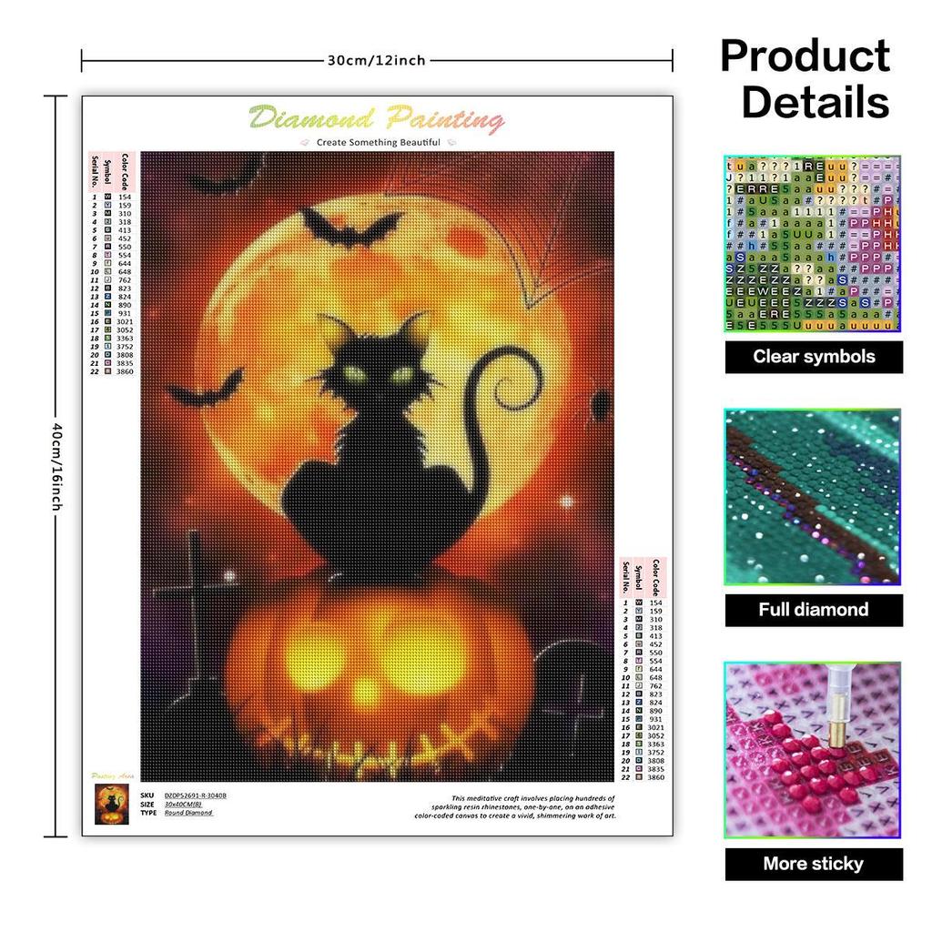 Алмазная картина Хэллоуин тыква мозаика кошка 5D DIY вышивка луна творческие хобби домашний декор 30x40 см/12x16 дюймов