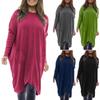 Женское повседневное свободное платье с длинным рукавом и круглым вырезом, однотонное, с карманами