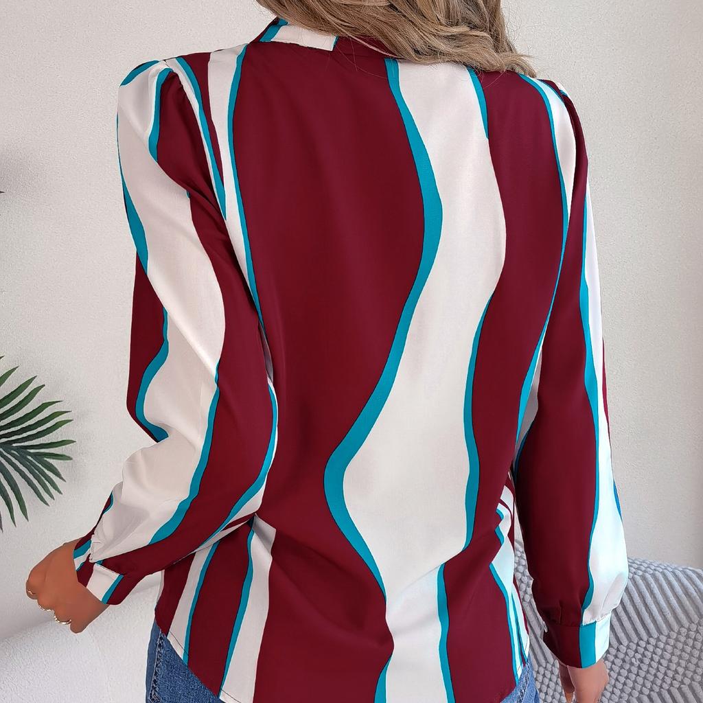 GMXIA Женский модный повседневный летний костюм с длинным рукавом, блузки с воротником и рубашки всех видов контрастных цветов и полосок