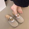 French-style Flat Shoes with A Mesh Surface Breathable Toe Cover Half-slipper for Women Summer Anti-slip Flip-flops
