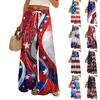 Women Summer Boho Palazzo Pants High Waist Wide Leg Independence Printing Casual Trousers With Pockets