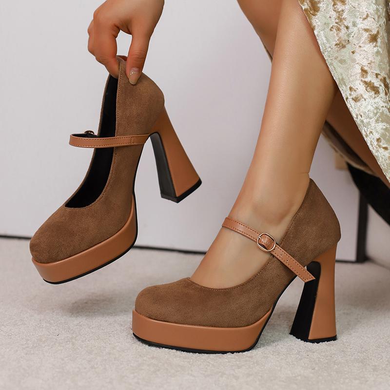 Women's High-heeled Single Shoes Spring and Summer New Waterproof Table Thick Heel Large Size Shallow Mouth Low-top Shoes