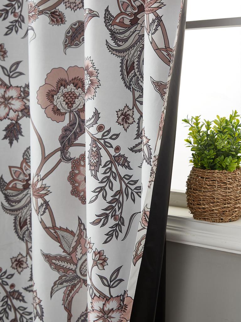 Blackout Curtains 84 Inch Length Floral Bedroom Curtains Printed Blackout Curtains for Living Room Thermal Insulated Grommet Top