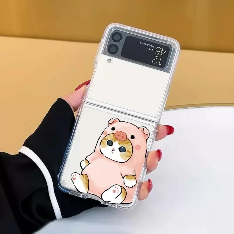 Милый чехол-пара котиков для Samsung Galaxy Z Flip 5 ZFlip 6 5G Прозрачный парный чехол для Samsung ZFlip 4 Z Flip 3 ZFlip 7 Чехлы