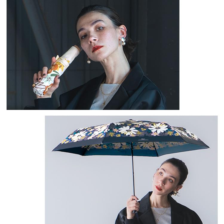 Folding Blooming Flower Rib For Sunny or Rainy Floral Travel Wpc. Umbrella, Mini, Navy, Umbrella, 50cm, Lightweight, Days, Women's, Pattern, Stylish,