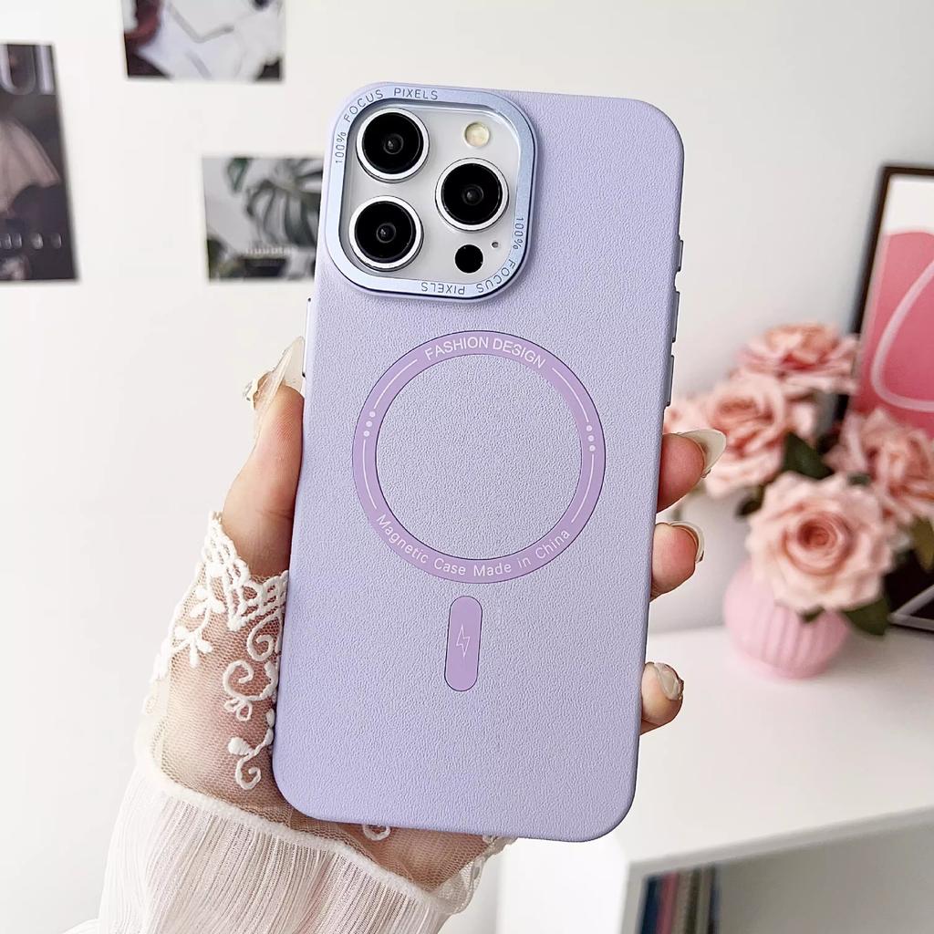 Magnetic Suction Suitable for Iphone16promax Leather Pattern Mobile Phone Case Apple 15 Metal Lens 14 Advanced Sense Protection Case