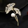 Simple And High-End Exquisite High-End Ginkgo Biloba Brooch Atmospheric Luxury Copper Gold-Plated Yellow And White Zircon Plant Corsage