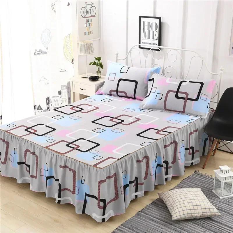 Solid Color Bed Skirt 1pcs Cover Bedroom Bed Cover Bed Skirt with 2pcs Pillowcase Non-slip Mattress Cover Bedsheet Bedspread