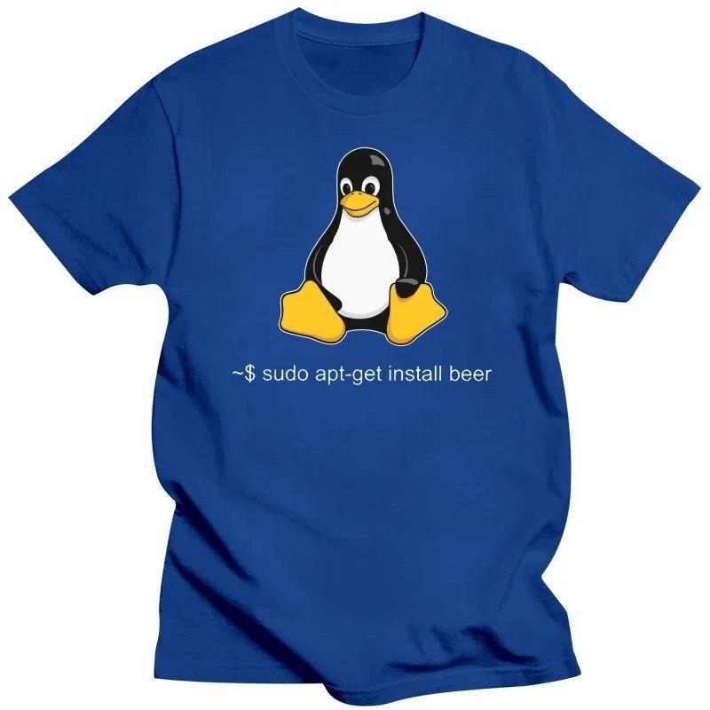 Забавная футболка Linux Sudo Get Me A Beer для унисекс с коротким рукавом, пингвин, программист, компьютерный разработчик, футболка Geek Nerd, хлопковая футболка