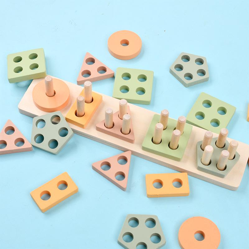 Монтессори Геометрические кольца-пирамидка - Развивающая игрушка-пазл с формами для детей 0-3 лет, Строительные блоки для интеллектуального развития 1-летнего ребенка.