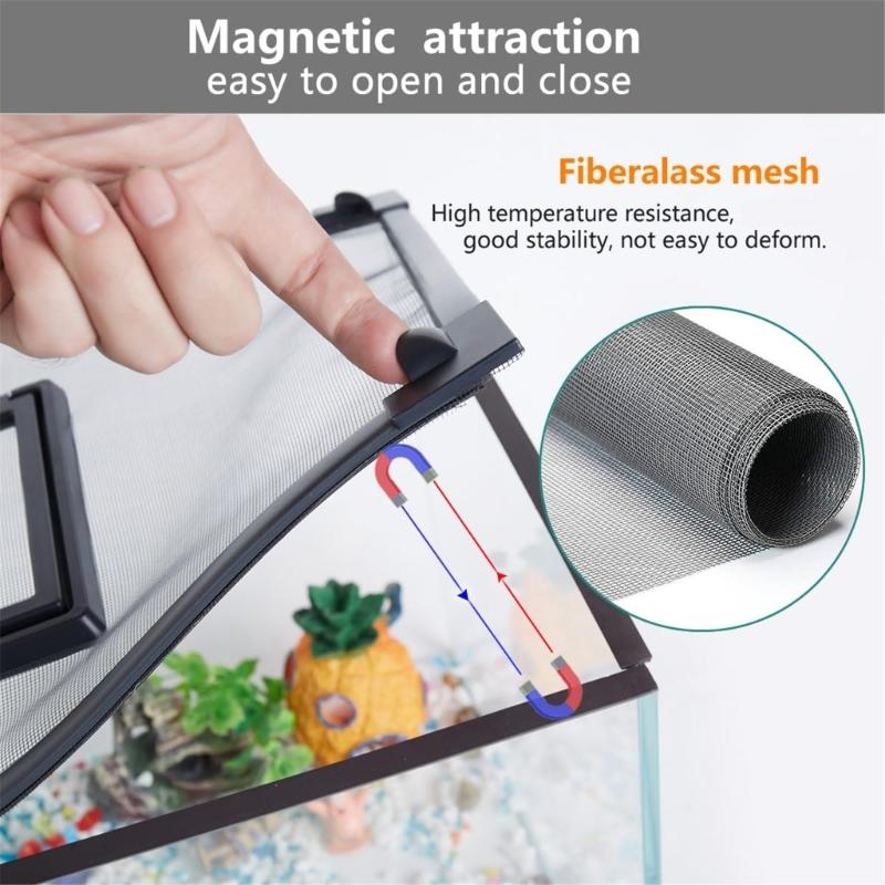 Replacement Magnetic Fish Tanks Guard Net Prevents Jumping Includes Sturdy Mounting Holders