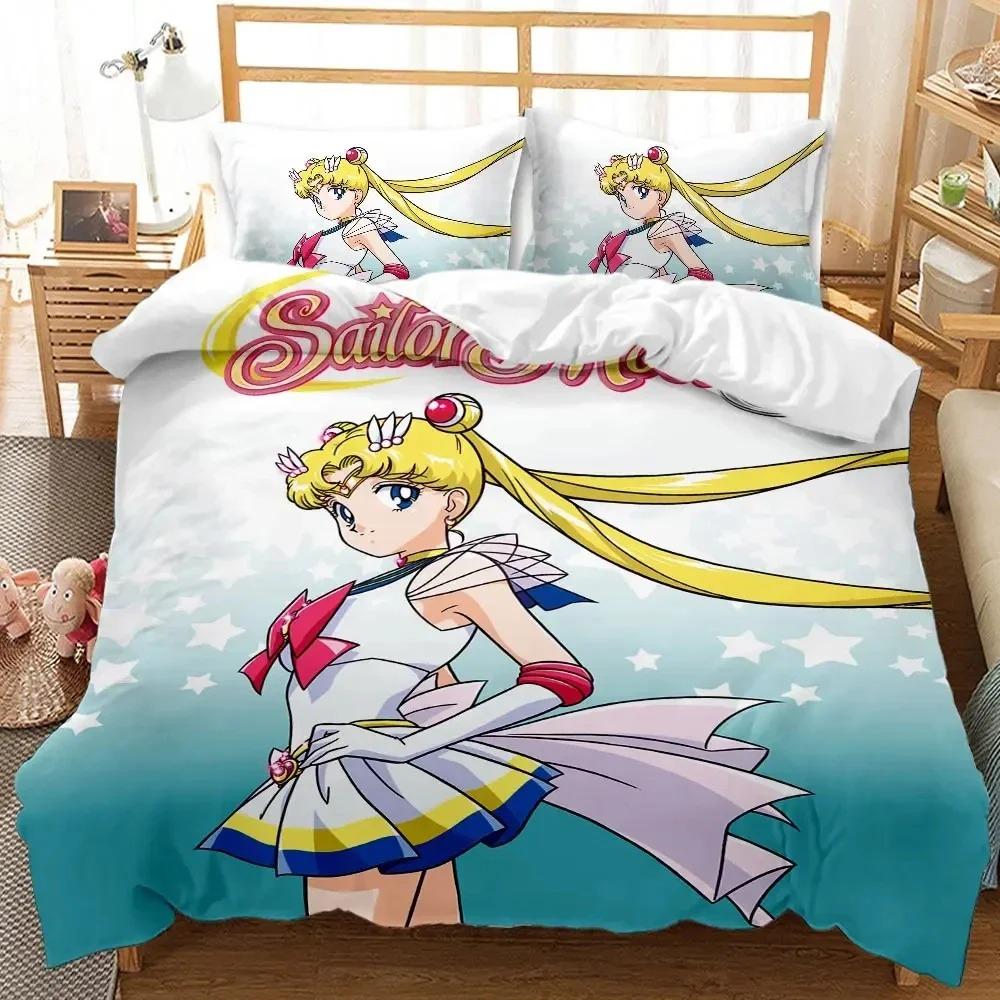 Bedding Set 3D Printed Sailor-Moon Duvet Cover Pillowcase Anime Bed Linen for Girls Bedroom Decor Twin/Full/Queen/King Size