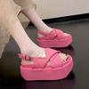 Женские босоножки на платформе 8 см с открытым носком, повседневные кроссовки на толстой подошве, женские летние кожаные пляжные тапочки на розовом каблуке