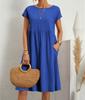 Plus Size Cotton Linen Dress For Women Summer Casual Splicing Pocket Dresses Female Short Sleeve Loose Midi Dresses