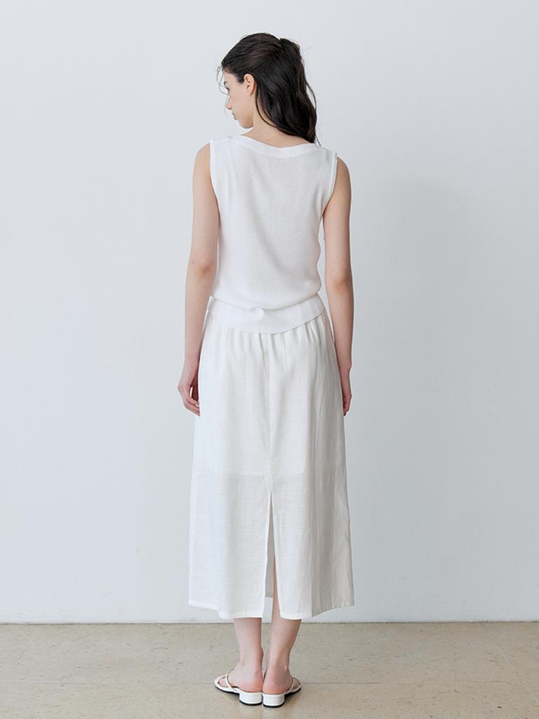 Le Studio Linen Blend Back Slit Long Skirt (Iv)