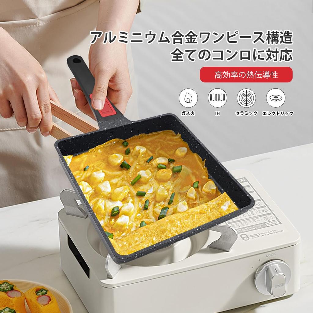 Сковорода RANXINGST Tamagoyaki IH Person Tamagoyaki Можно мыть в посудомоечной машине Приготовление на среднем огне Съемная ручка Не содержит ПФОС Черная 1-3 Антипригарное покрытие (2123см)