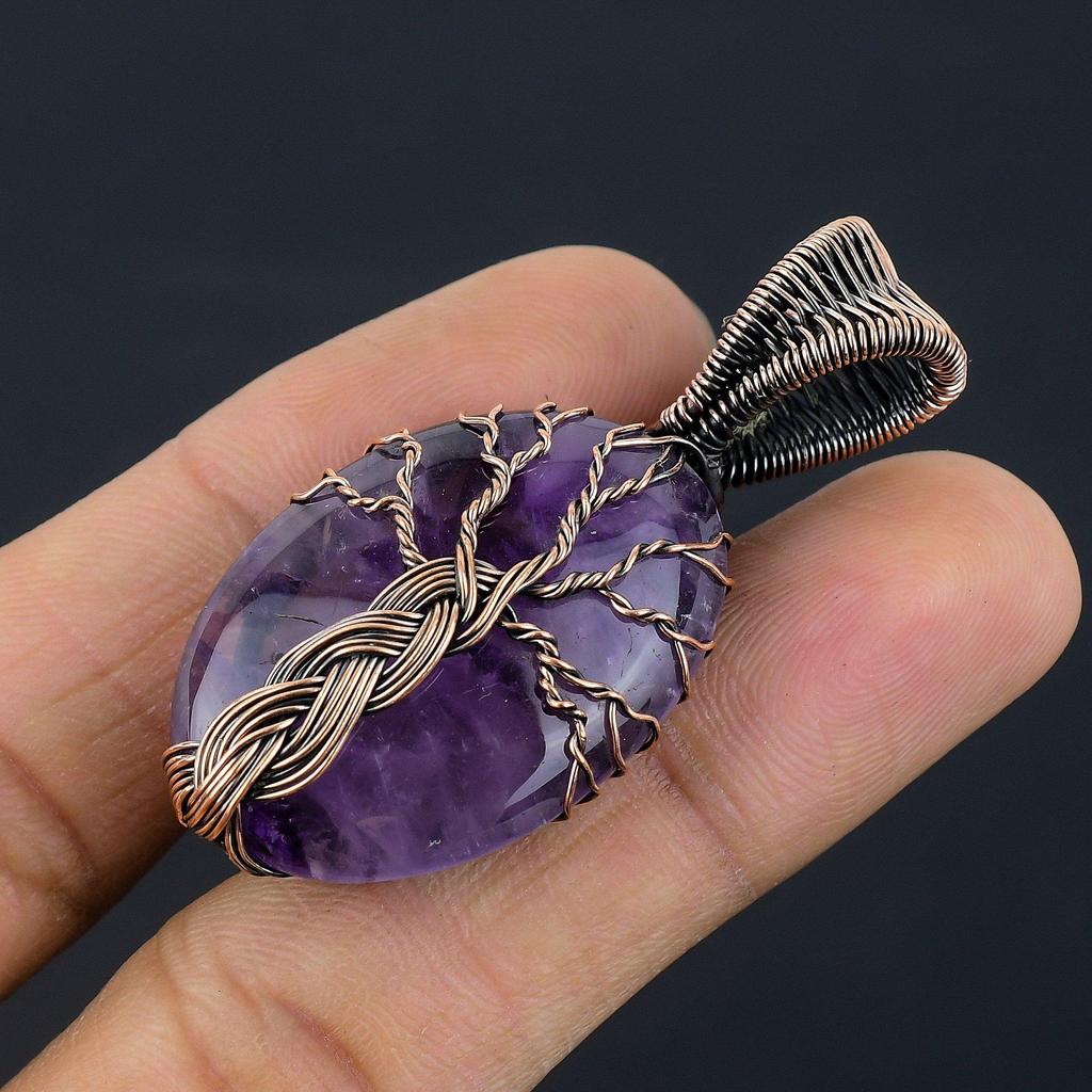 Amethyst Pendant Gemstone Jewelry, 999 Copper Wire Wrapped Pendant, Gift For Women Handmade Pendant