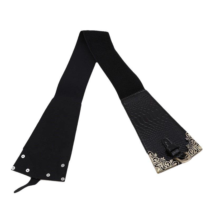 European and American Catwalk Needle Buckle Palace Style Peacock Pattern Women's Belt Elastic Ultra-wide Retro Waist Seal Elastic Belt