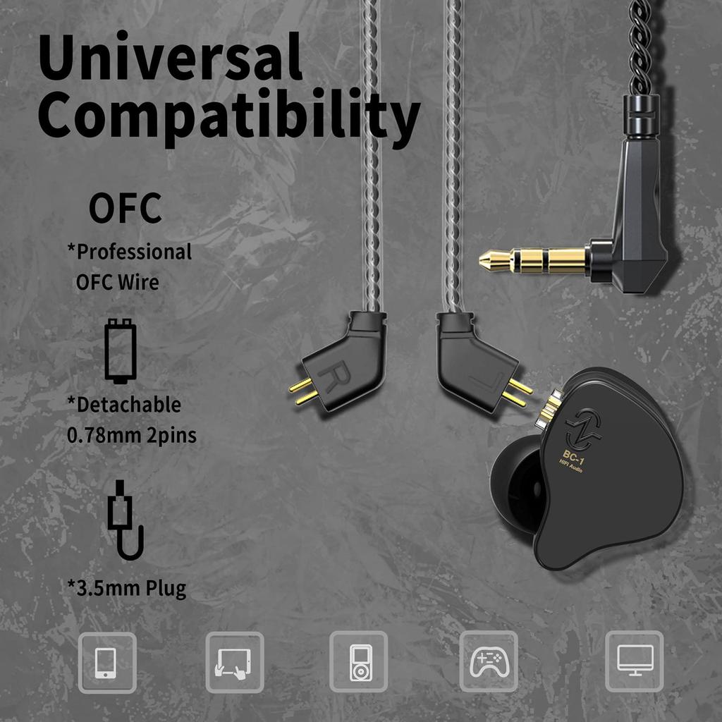 Наушники-мониторы YINYOO CCZ Melody Проводные с микрофоном IEM Hi-Fi Бас 1DD 1BA Гибридные Съемный кабель для Темных