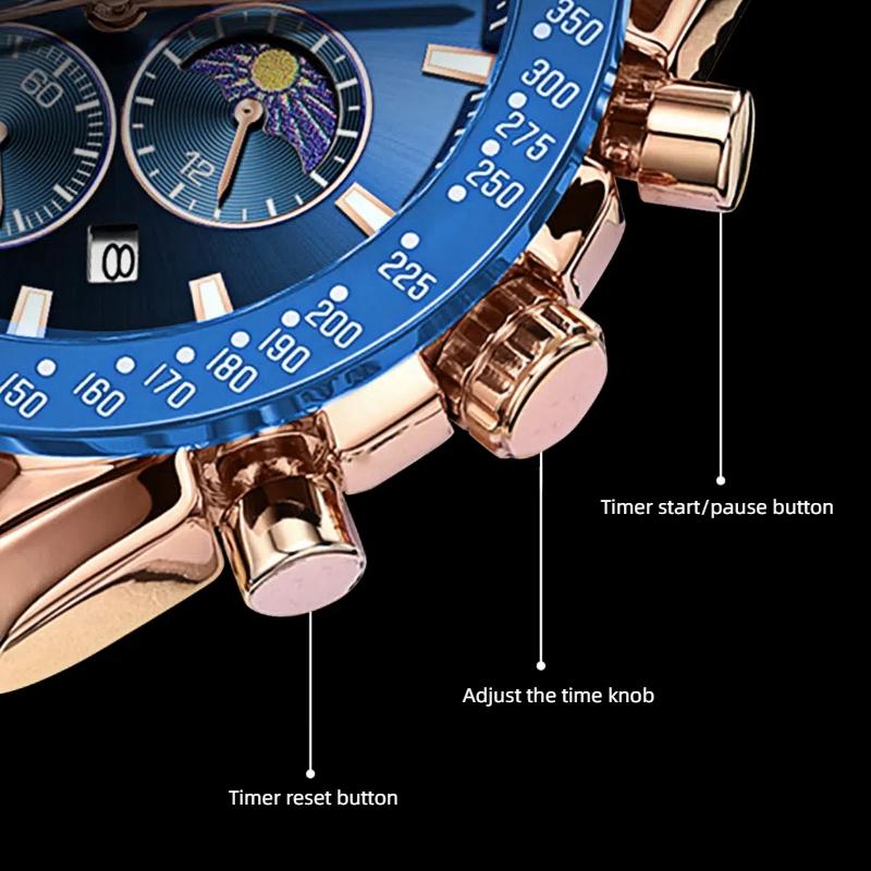 Новые мужские кварцевые часы с тремя очками, шестью иглами, водонепроницаемые, светящиеся спортивные часы с календарем