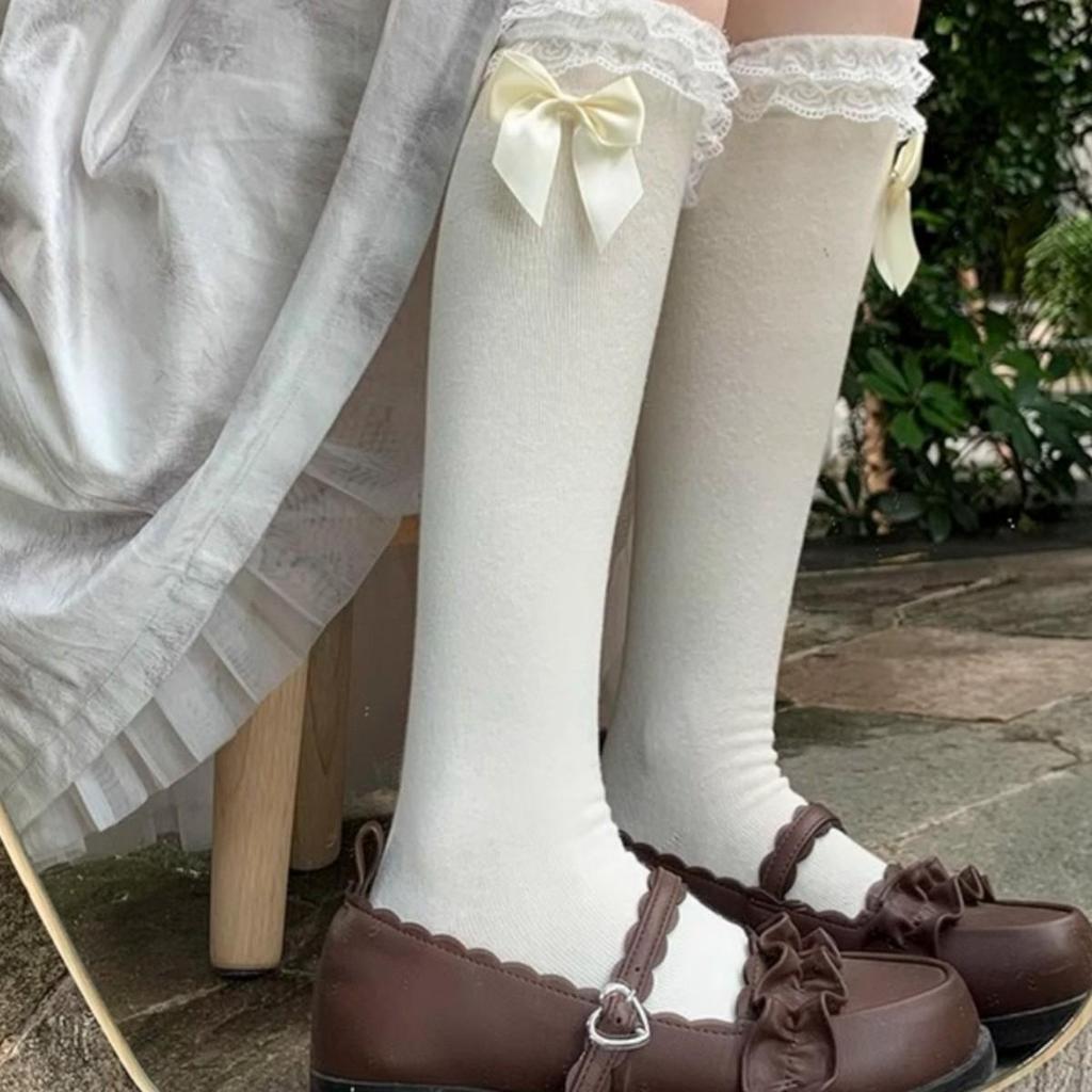 Japanese Lolita Lace Bow Mid-Calf Socks - Cute & Soft
