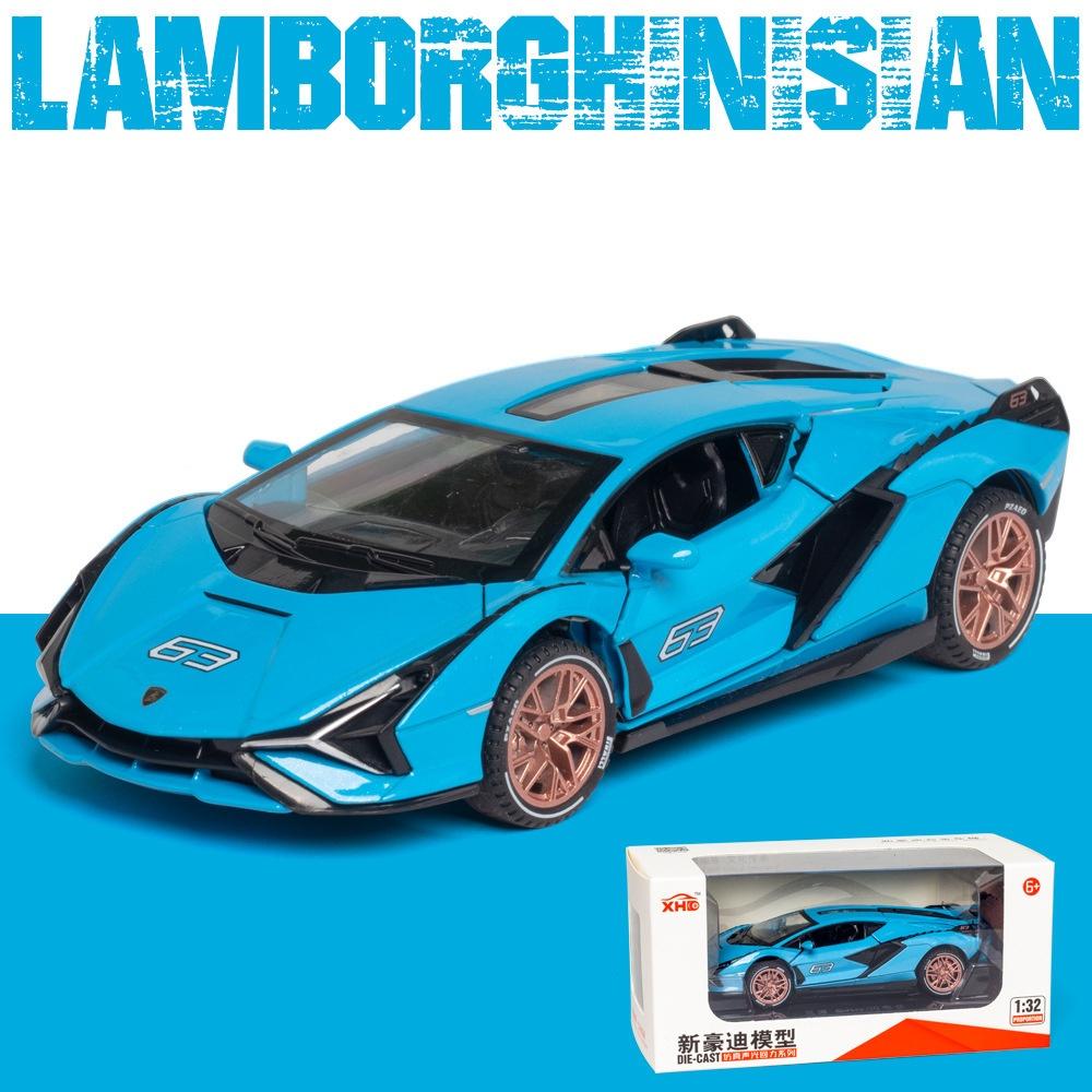 РУМ1:Масштаб 1:32 Модель спортивного автомобиля Lamborghini Sian из сплава Модель литого автомобиля Игрушки со световыми и звуковыми эффектами для мальчиков Игрушки для детей Подарок для мальчиков Машинка для мальчиков