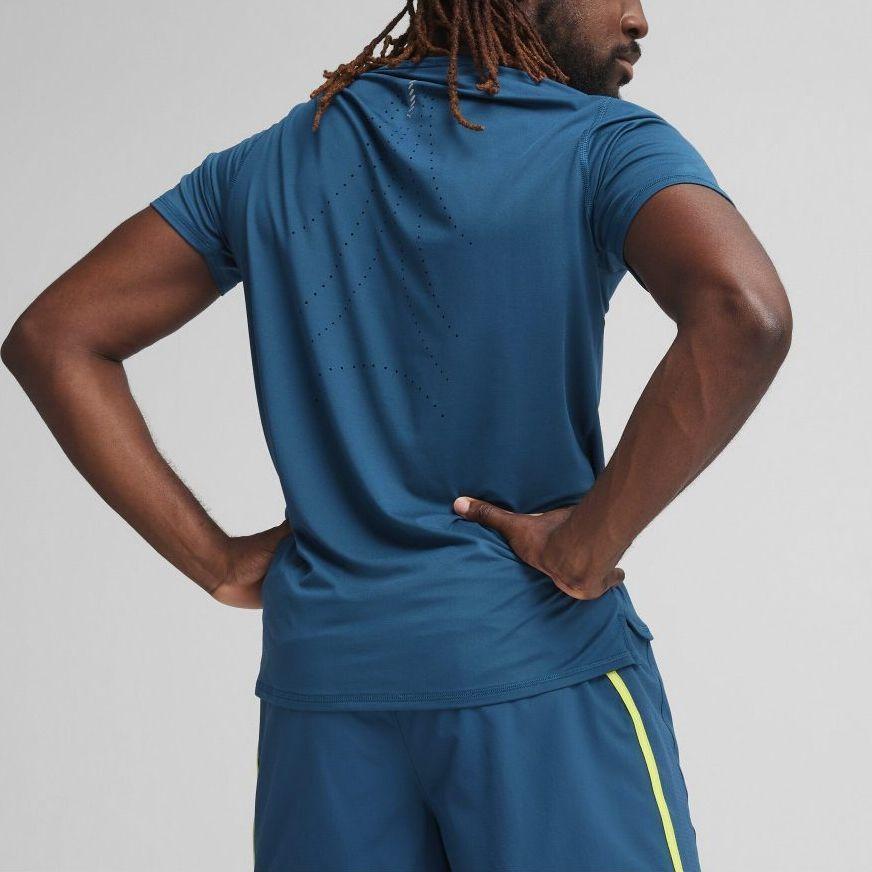 Puma Solid Color Casual Sports Training Crew Neck Short Sleeve T-Shirt Men Tops Ocean-Blue 524989-21