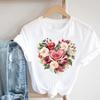(Asian Size) T Shirt Fashion Love Heart Flower Trend Cute Women Clothing Casual Top Short Sleeve Tee Print Lady Female Graphic T-shirts