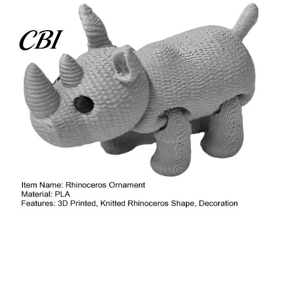 Wild Animal Collectible Figure 3D Printed Knitted Rhinoceros Figurine, Mini Fidget Toy with Flexible Rhino Movable Joints, for Desk Decor Matte