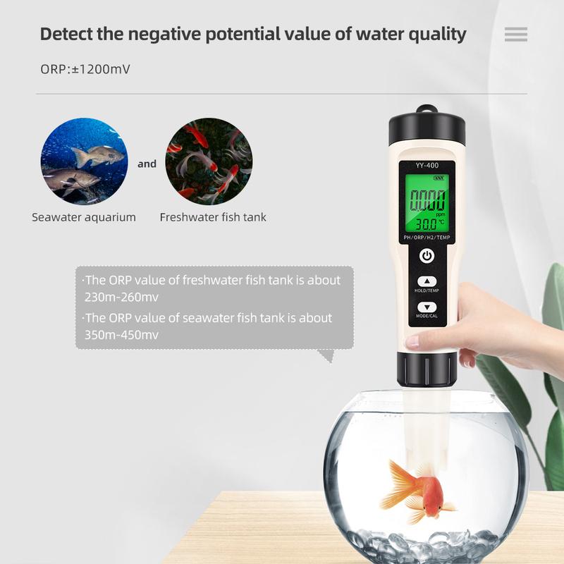 Hydrogen Water Tester Monitor H2 PH ORP TEMP Meter 4 in 1 Water Quality Analyzer Rich Hydrogen Test Pen for Aquariums Pools Spa