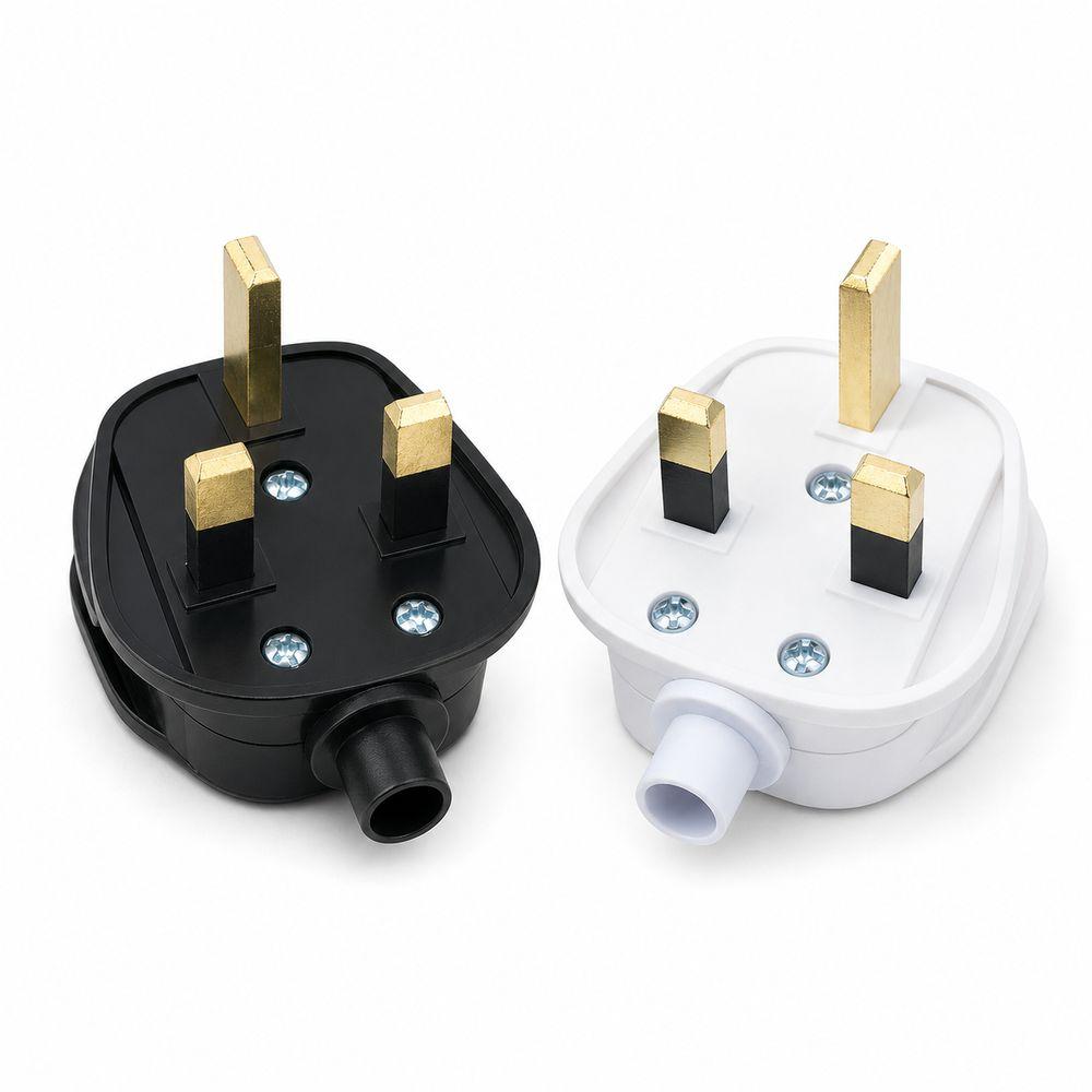 Black/White UK Mains Plug Copper Rewireable Plug Durable Power Plug Power Cord Assembly