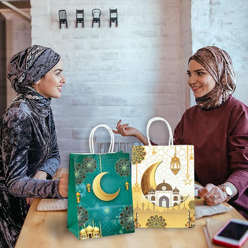 4 шт. подарочные пакеты на Ид Мубарак, упаковка для конфет и еды на Рамадан 2024, украшения для мусульманского исламского фестиваля, праздничные принадлежности