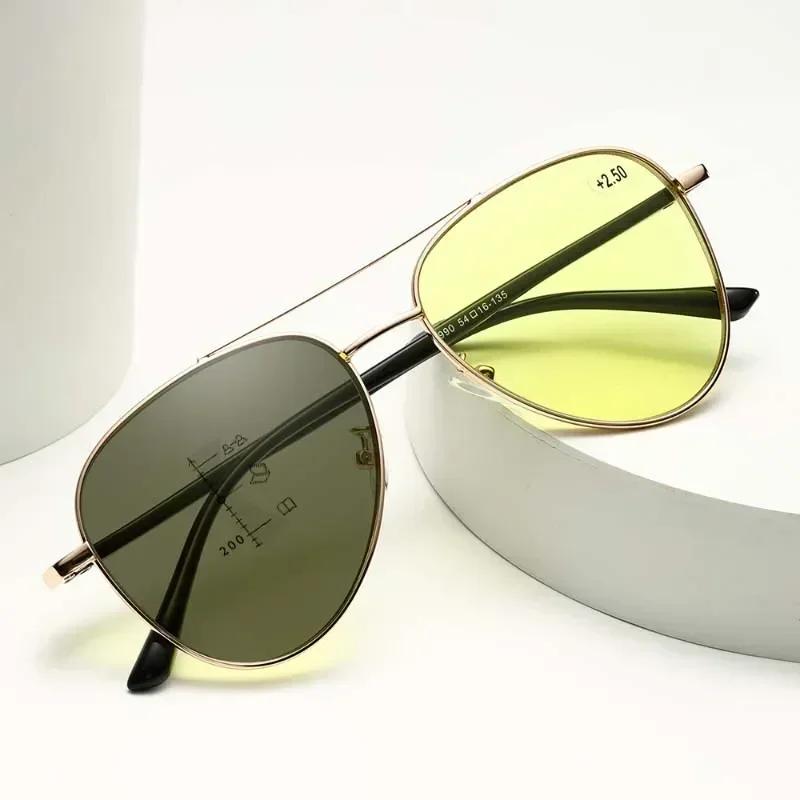 Men's Photochromic Reading Glasses Unisex Women Trendy Night Vision Multifocal Eyeglasses Luxury Oversized Presbyopia Glasses