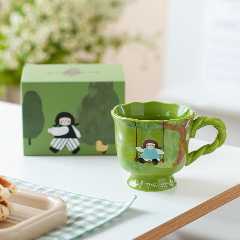 Cute Girl Water Cup Household Special Beautiful Cup Office Ceramic Cup Exquisite Breakfast Cup