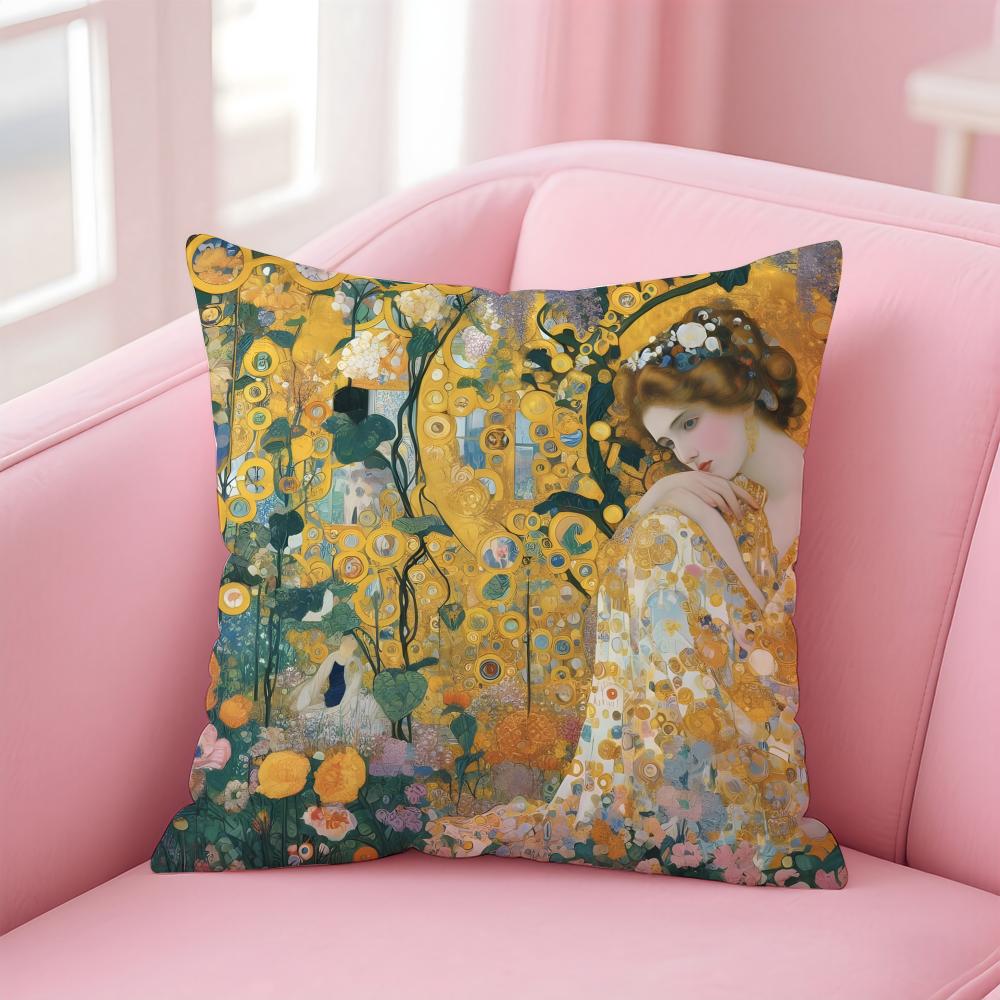 Art Gorgeous GGustav KKlimt Oil Painting Cushion Cover Pillow Case Soft Skin Friendly Fabric Comfort Concealed Zipper