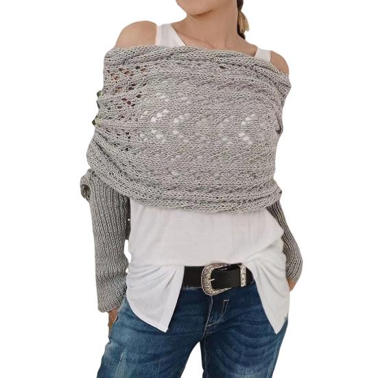 Sleeved Shawl Scarf Solid Color Hollow Twist Women Bohemian Style Wrap Braided Cable Scarf Winter Wear