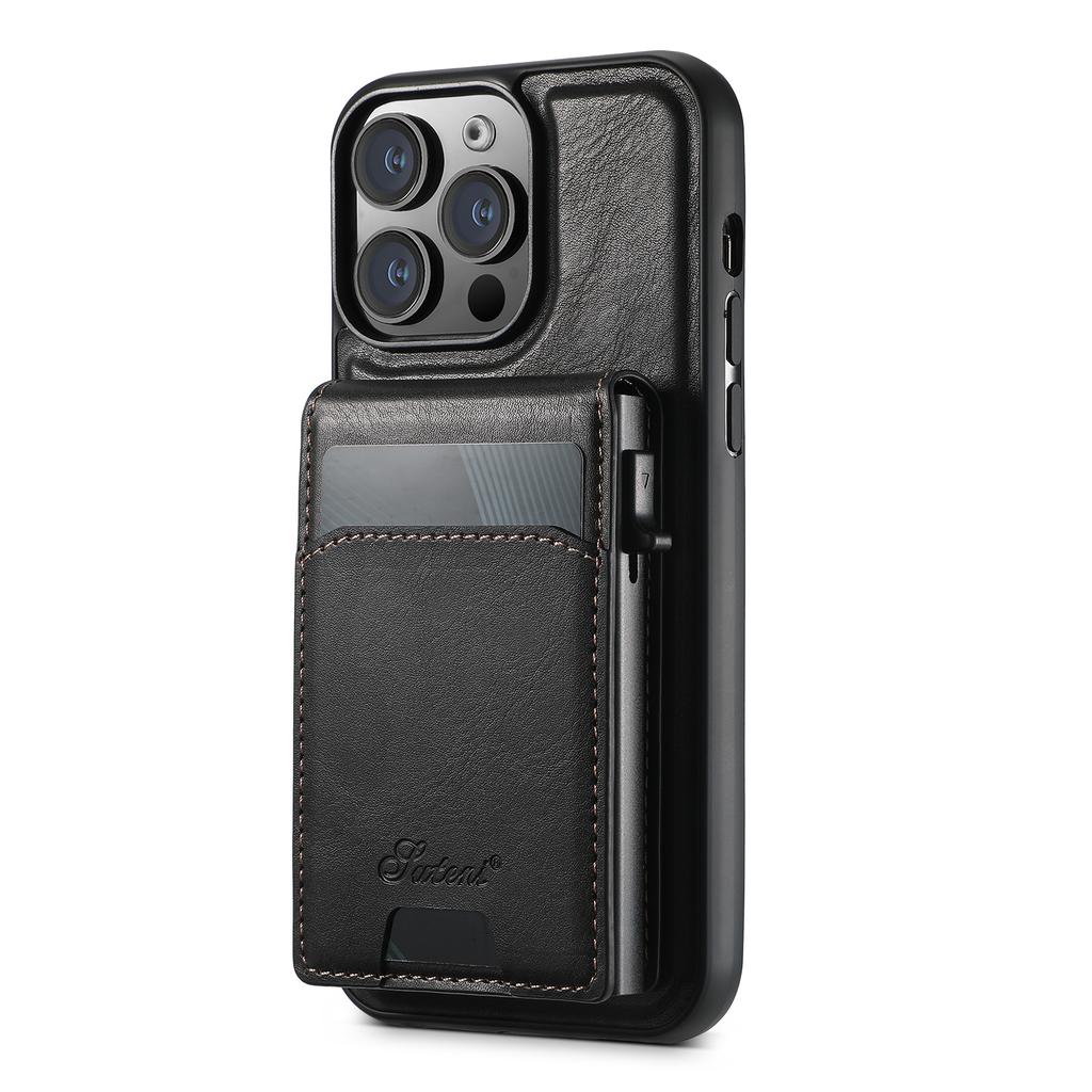 SUTENI H19 Магнитный чехол для iPhone 15 Pro Max, восковая текстура, слоты для карт, кожаная задняя крышка для телефона