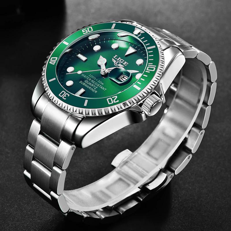 LIGE Fashion Men Watch Top Brand Luxury Stainless Steel Watches Waterproof Luminous Quartz Wristwatch