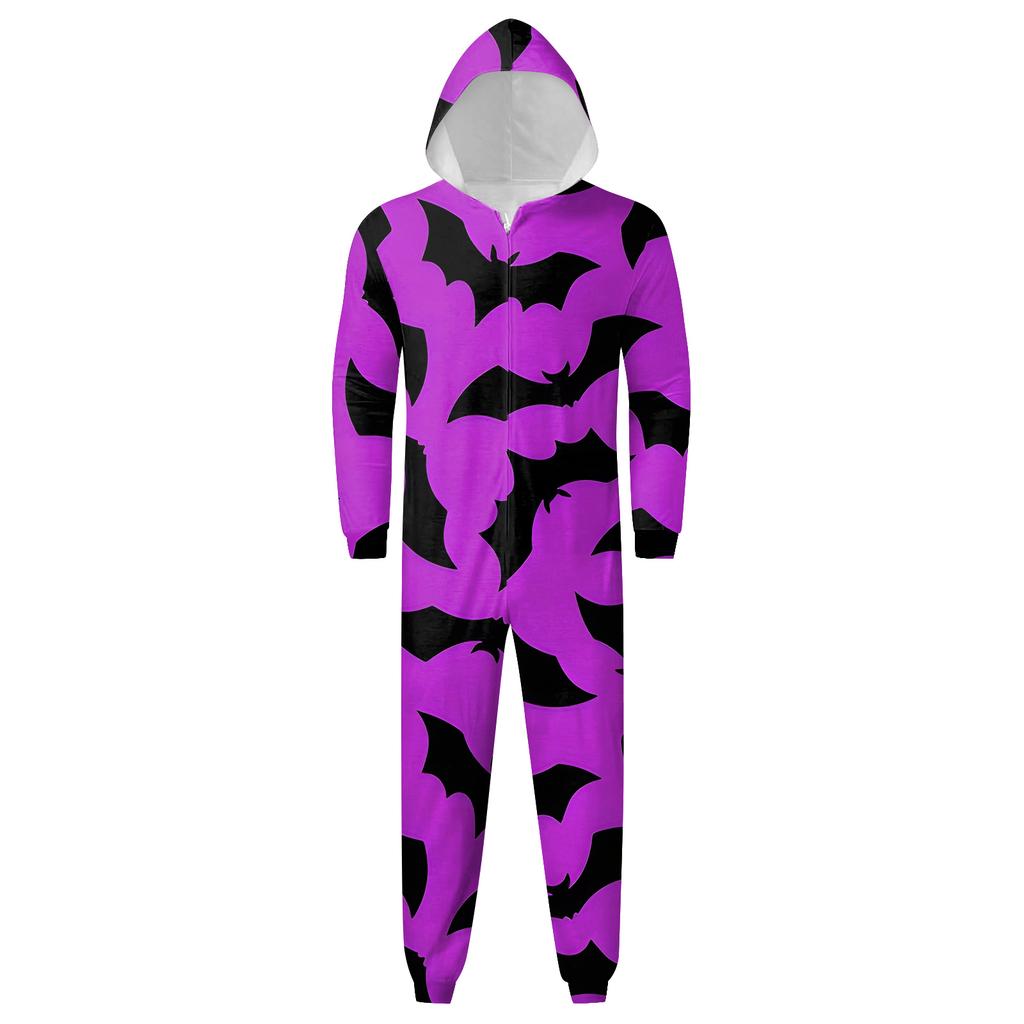 Halloween Printed Family Matching Hooded Long Sleeved Zippered Hooded  Jumpsuit Set
