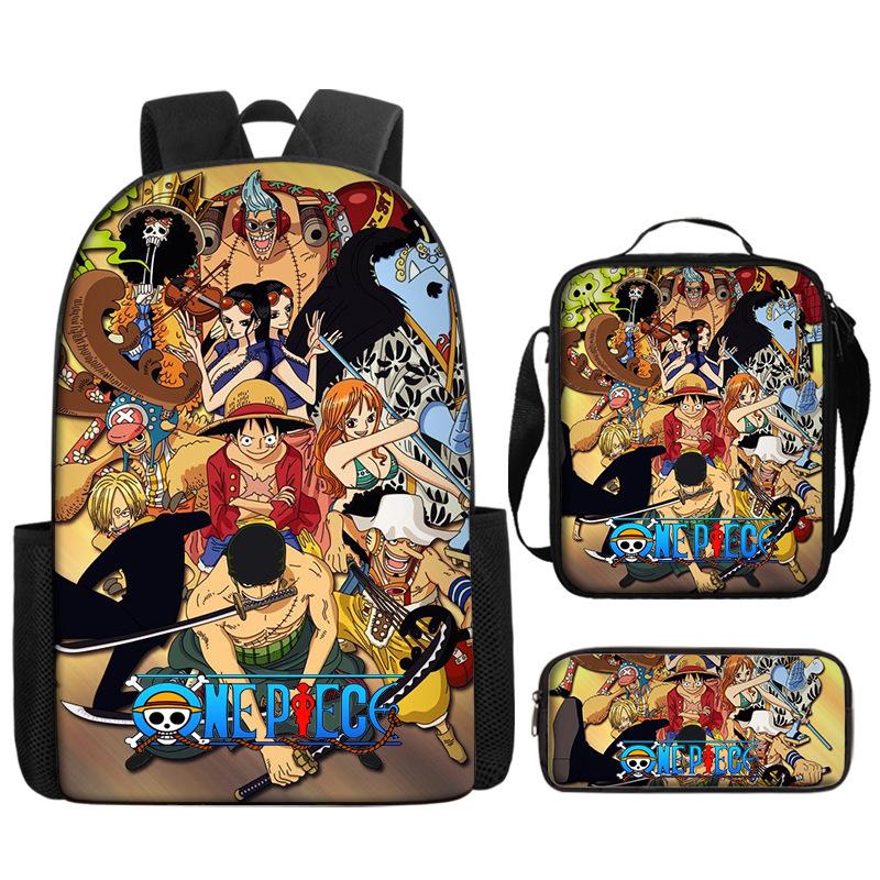 One Piece One Piece Backpack Primary And Secondary School Schoolbag Voyager King Backpack Cartoon Schoolbag Three-Piece Set