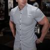 Youth Men Solid Color Business Shirt Casual Ordinary Lapel Short Sleeve Tops