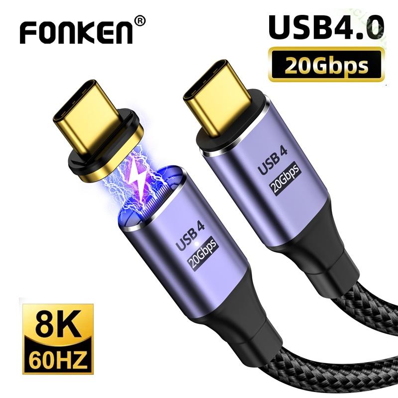 Магнитный кабель USB4.0, 20 Гбит/с, PD, 100 Вт, 5 А, быстрая зарядка, USB Type C — Type C, 8K, 60 Гц, Thunderbolt 3, кабель для передачи данных