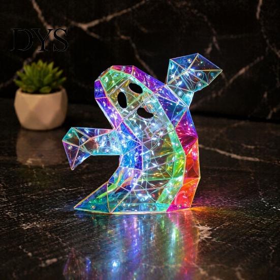 Cozy Bedroom Ambient Lighting Prismatic Iridescent Ghost Halloween Decoration, Spooky LED Prism-Effect Durable PET Ornaments Night Light for