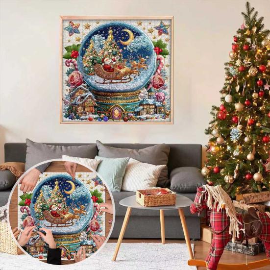 Christmas Crystal Ball Jigsaw Puzzle Santa Snow Village Scene 1000 Pieces Adults Cardboard Puzzle Family Game Home Decor